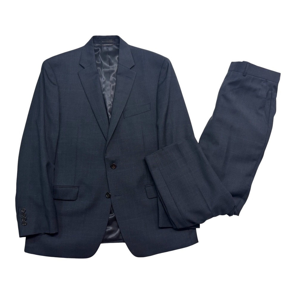 Ralph Lauren 42R 36x28 Charcoal Windowpane‎ 2pc Pant Suit 100% Wool Stretch